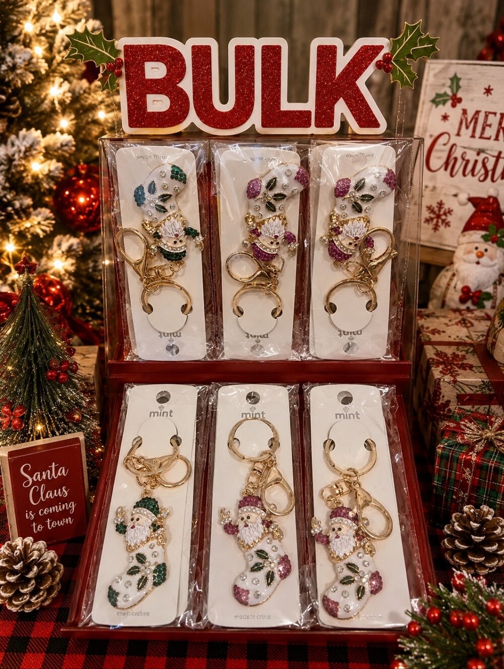 BULK Festive Santa Stocking Keychain - Picture 1 of 5